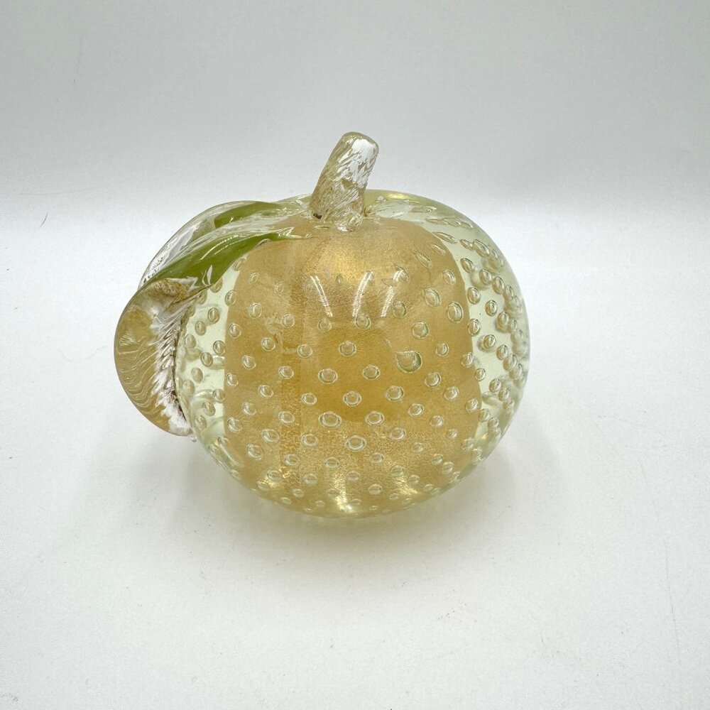 Vintage Murano Glass Paperweight, Apple Paperweight, Bullicante, With Aventurine